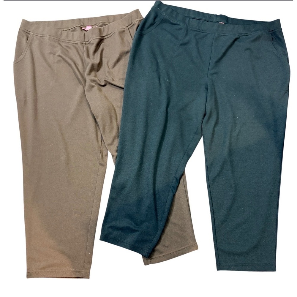 Woman Within Crop Pants Women 26 WP Brown Green Bundle Elastic Waist Pockets